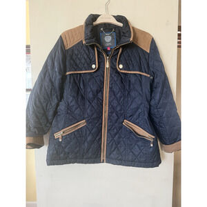 Vince Camuto Diamond Quilted Equestrian Jacket Navy and Camel size XL EUC